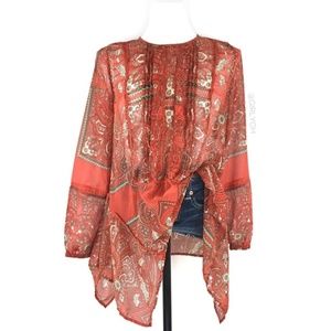 Anthropologie Love Sam Kamala Orange Paisley Tunic Top